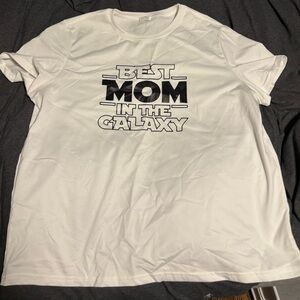 White Graphic Tee with 'Best Mom in the Galaxy' Print